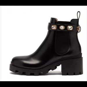 Elegant Black Ankle Boots with Gemstone Accents